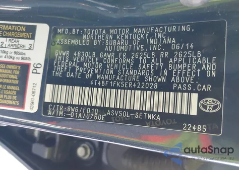 2014 Toyota Camry Le from USA, damaged, VIN 4T4BF1FK5ER422028